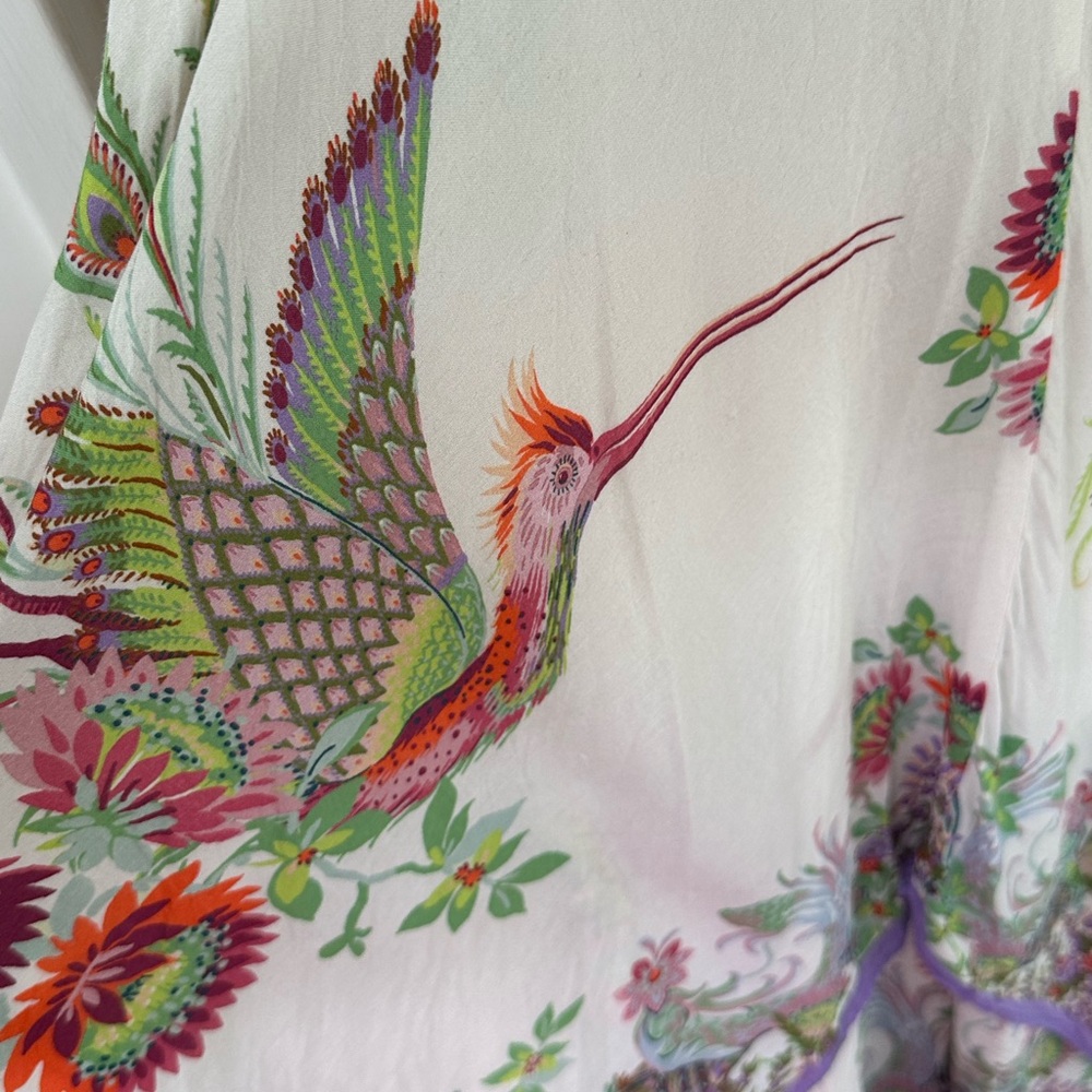 ANTHROPOLOGIE Analise Floral Midi Dress Bird Print Handkerchief Hem, size 2 - Picture 2 of 8